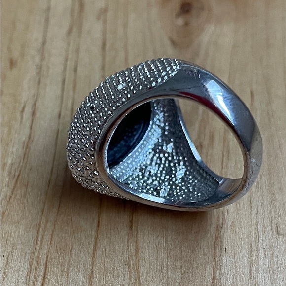 Silver Ring with Black Stone With Small Rhinestones At The Sides.  Size 9 - Picture 6 of 12